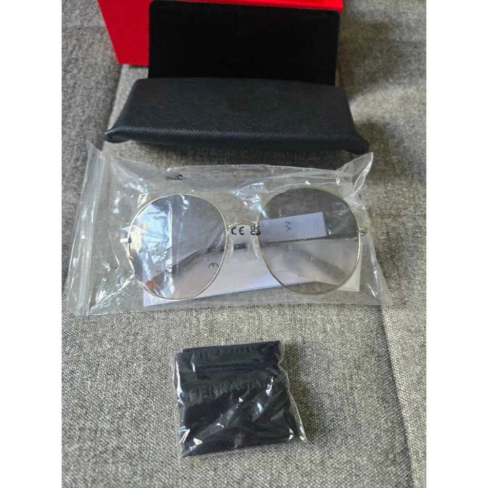 FERRAGAMO Oversized Gradient Blue Round Lens Silver Color Frame Sunglasses 60mm